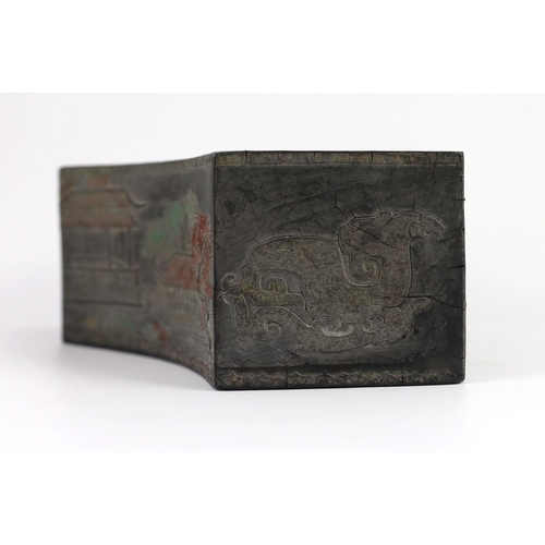 205 - A Chinese compressed ink block in the form of a flower pot, Ming mark, Qing dynasty, moulded in reli... 