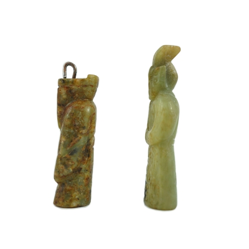 219 - Two Chinese archaic jade figures of a man, probably Western Zhou to Han dynasty, the smaller highly ... 