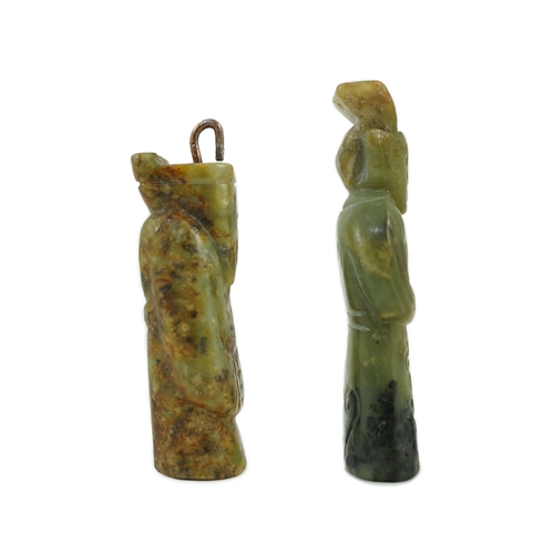 219 - Two Chinese archaic jade figures of a man, probably Western Zhou to Han dynasty, the smaller highly ... 