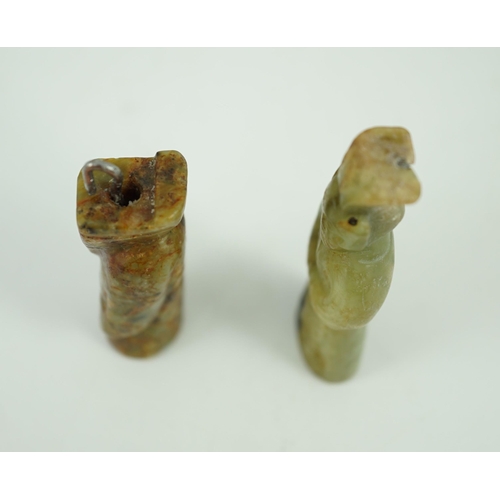 219 - Two Chinese archaic jade figures of a man, probably Western Zhou to Han dynasty, the smaller highly ... 