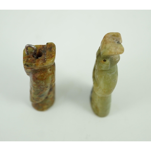 219 - Two Chinese archaic jade figures of a man, probably Western Zhou to Han dynasty, the smaller highly ... 