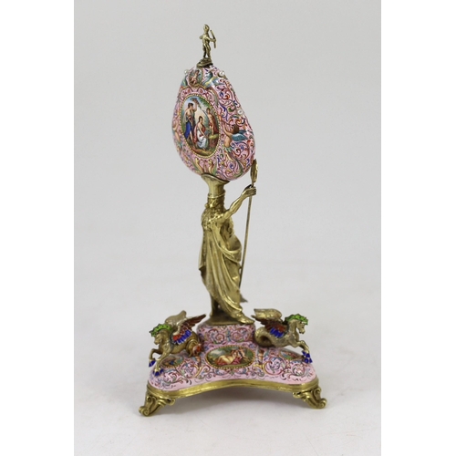 22 - A 19th century Austrian silver-gilt and painted enamel timepiece, Karl Bender, c.1880, heart shaped,... 