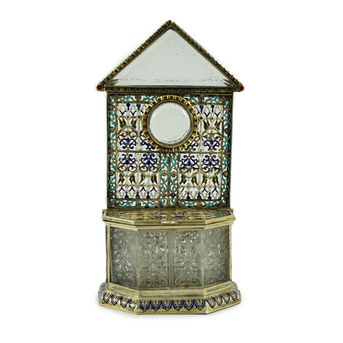 23 - A 19th century Austrian silver-gilt and enamel reliquary, by Rudolf Linke, c.1890, pierced and decor... 