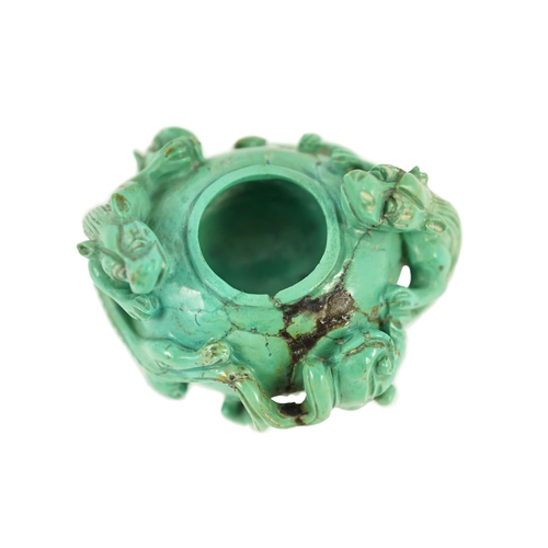 232 - A small Chinese turquoise matrix waterpot, 18th/19th century carved in high relief and open work wit... 