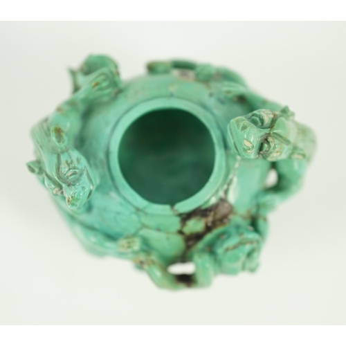 232 - A small Chinese turquoise matrix waterpot, 18th/19th century carved in high relief and open work wit... 