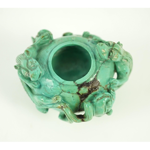 232 - A small Chinese turquoise matrix waterpot, 18th/19th century carved in high relief and open work wit... 