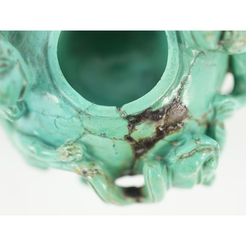 232 - A small Chinese turquoise matrix waterpot, 18th/19th century carved in high relief and open work wit... 