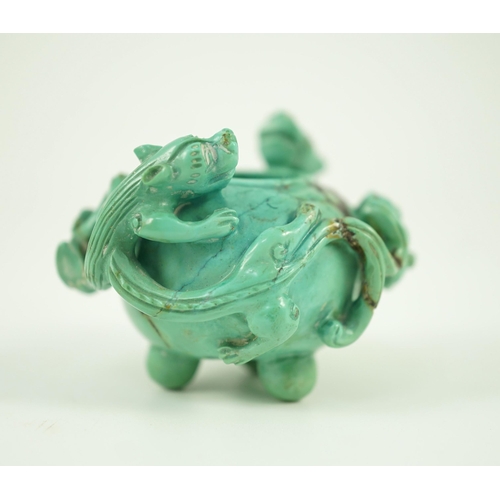 232 - A small Chinese turquoise matrix waterpot, 18th/19th century carved in high relief and open work wit... 