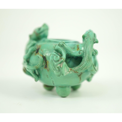 232 - A small Chinese turquoise matrix waterpot, 18th/19th century carved in high relief and open work wit... 