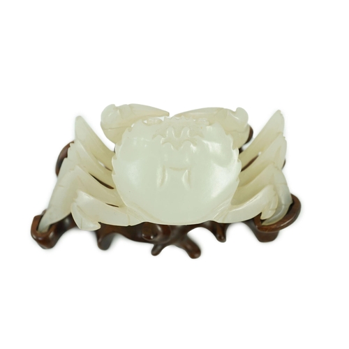 236 - A Chinese pale celadon jade model of a crab, 20th century, Provenance- the vendors father acquired ... 