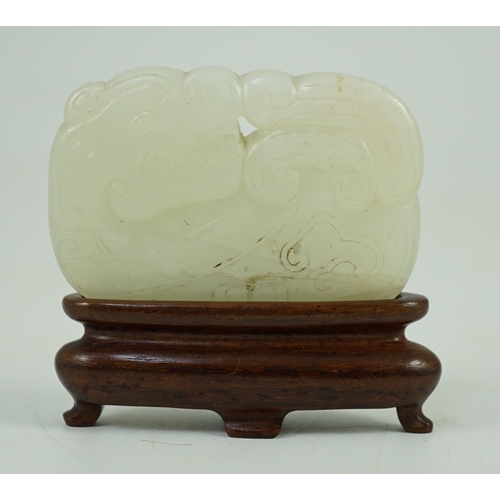 245 - A Chinese white jade tiger and dragon plaque, 18th/19th century one side carved in low relief with... 