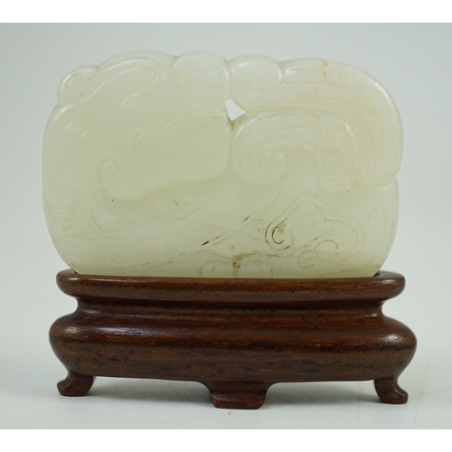 245 - A Chinese white jade tiger and dragon plaque, 18th/19th century one side carved in low relief with... 