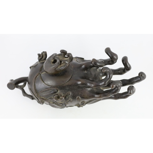 255 - A Chinese bronze finger citron censer and cover, late Ming dynasty, modelled with leaves, tendrils... 