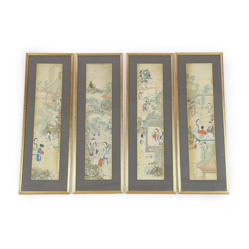 270 - A set of four Chinese paintings on silk of ladies in pavilion gardens, 19th century each image 82 cm... 