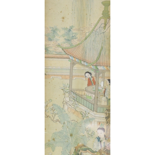 270 - A set of four Chinese paintings on silk of ladies in pavilion gardens, 19th century each image 82 cm... 