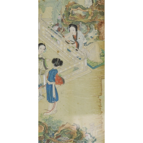 270 - A set of four Chinese paintings on silk of ladies in pavilion gardens, 19th century each image 82 cm... 