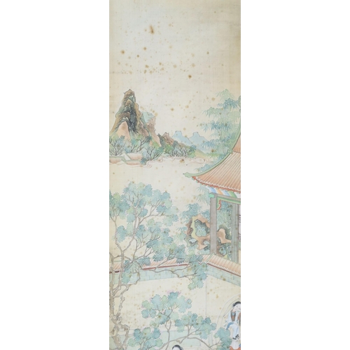 270 - A set of four Chinese paintings on silk of ladies in pavilion gardens, 19th century each image 82 cm... 