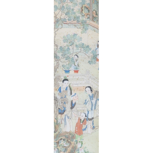 270 - A set of four Chinese paintings on silk of ladies in pavilion gardens, 19th century each image 82 cm... 