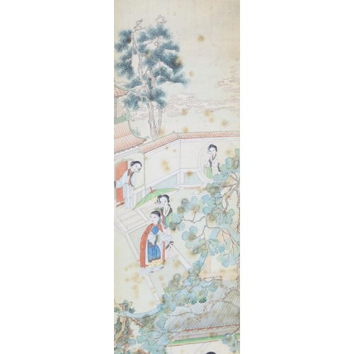 270 - A set of four Chinese paintings on silk of ladies in pavilion gardens, 19th century each image 82 cm... 