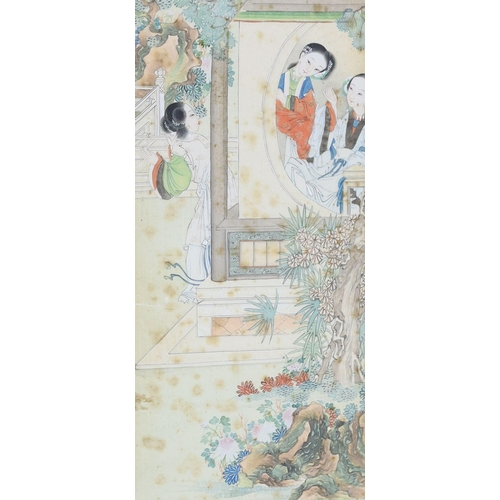 270 - A set of four Chinese paintings on silk of ladies in pavilion gardens, 19th century each image 82 cm... 