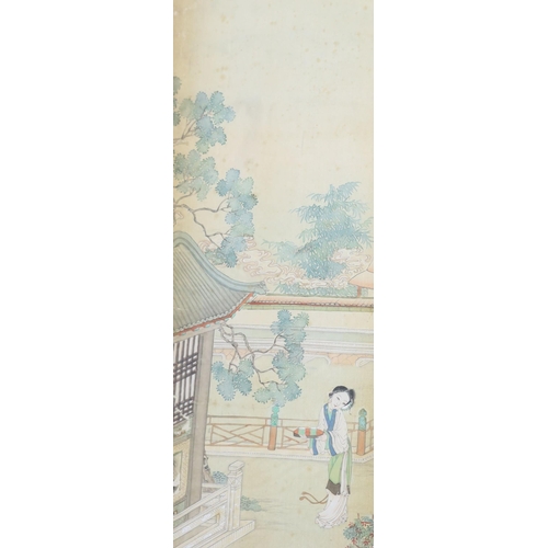 270 - A set of four Chinese paintings on silk of ladies in pavilion gardens, 19th century each image 82 cm... 