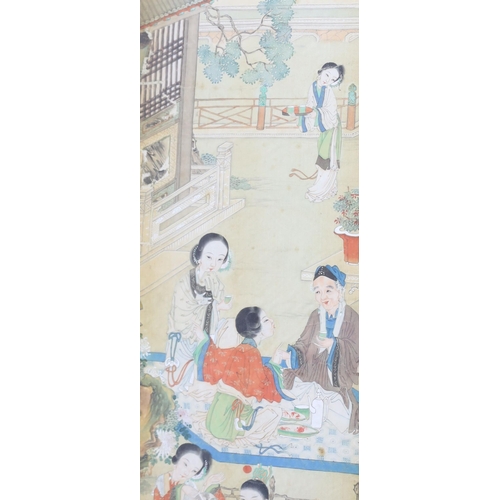 270 - A set of four Chinese paintings on silk of ladies in pavilion gardens, 19th century each image 82 cm... 