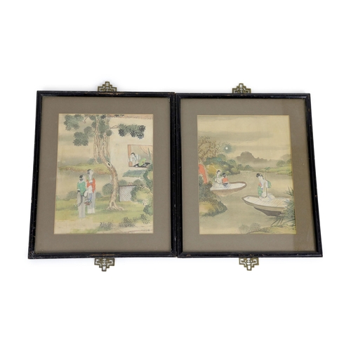 271 - A pair of Chinese paintings on silk of ladies playing music and gardening, late 19th century, Image ... 