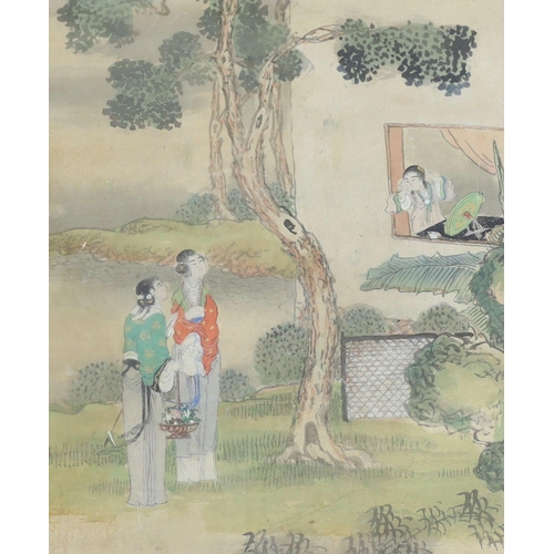 271 - A pair of Chinese paintings on silk of ladies playing music and gardening, late 19th century, Image ... 