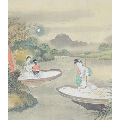 271 - A pair of Chinese paintings on silk of ladies playing music and gardening, late 19th century, Image ... 