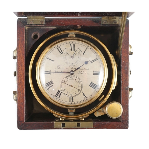 276 - Thomas Cummins of London. A mid 19th century mahogany cased thirty six hour marine chronometer, with... 