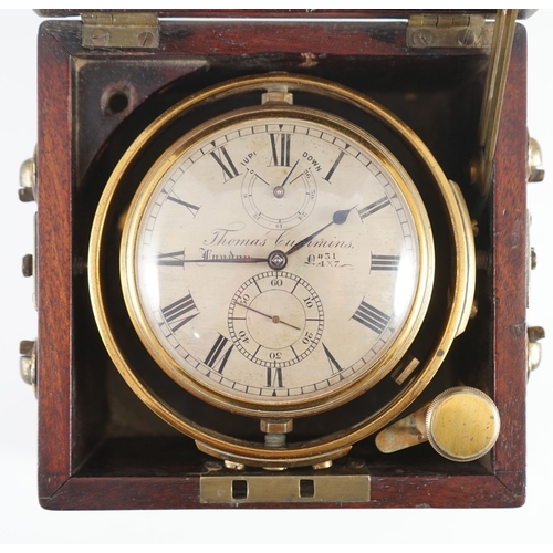 276 - Thomas Cummins of London. A mid 19th century mahogany cased thirty six hour marine chronometer, with... 