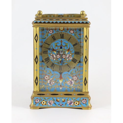 277 - Alfred Drocourt of Paris. A mid 19th century French ormolu and champleve enamel hour repeating carri... 