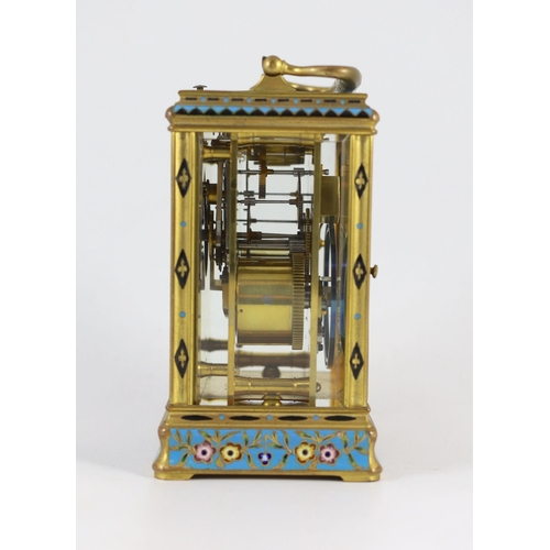 277 - Alfred Drocourt of Paris. A mid 19th century French ormolu and champleve enamel hour repeating carri... 