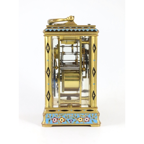 277 - Alfred Drocourt of Paris. A mid 19th century French ormolu and champleve enamel hour repeating carri... 