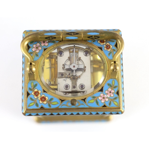 277 - Alfred Drocourt of Paris. A mid 19th century French ormolu and champleve enamel hour repeating carri... 