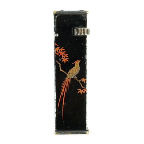 28 - A Dunhill Namiki maki-e (lacquer) tallboy lighter, c.1930, decorated with a pheasant perched on a ma... 