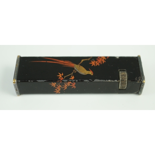 28 - A Dunhill Namiki maki-e (lacquer) tallboy lighter, c.1930, decorated with a pheasant perched on a ma... 