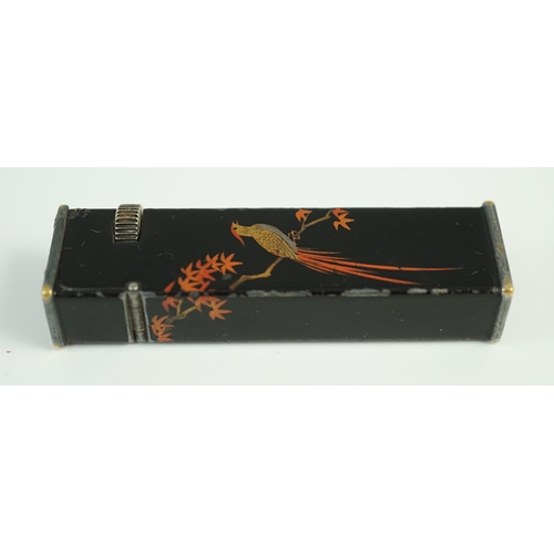 28 - A Dunhill Namiki maki-e (lacquer) tallboy lighter, c.1930, decorated with a pheasant perched on a ma... 