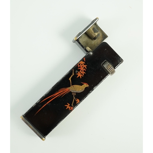 28 - A Dunhill Namiki maki-e (lacquer) tallboy lighter, c.1930, decorated with a pheasant perched on a ma... 