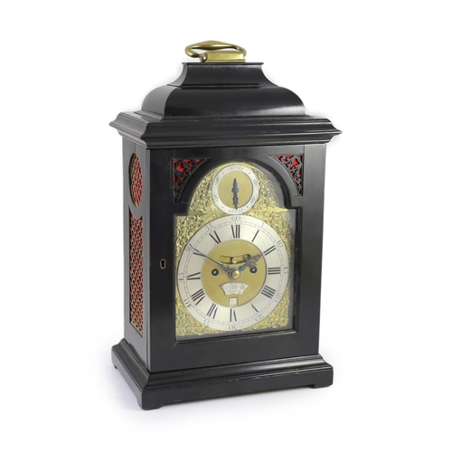 280 - Isaac of Hurley of London. A George III ebonised eight day hour repeating bracket clock, in plain ar... 