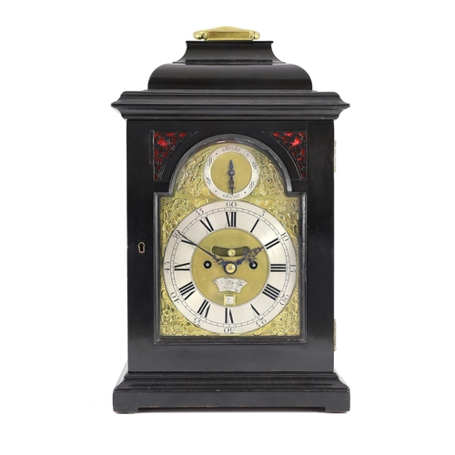 280 - Isaac of Hurley of London. A George III ebonised eight day hour repeating bracket clock, in plain ar... 