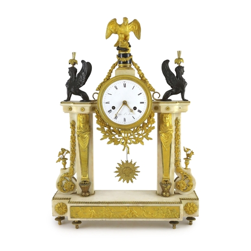 284 - Jean Baptiste Dubuc L'ne à  Paris.  A Louis XVI bronze and ormolu mounted white marble mantel clock,... 