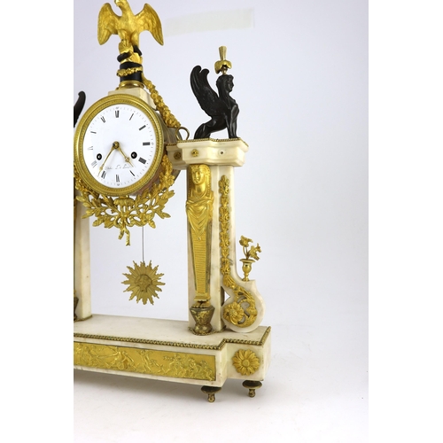 284 - Jean Baptiste Dubuc L'ne à  Paris.  A Louis XVI bronze and ormolu mounted white marble mantel clock,... 