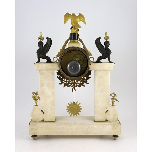 284 - Jean Baptiste Dubuc L'ne à  Paris.  A Louis XVI bronze and ormolu mounted white marble mantel clock,... 