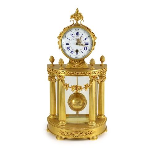 287 - An early 20th century French ormolu 400 day mantel clock, in architectural case with floral swagged ... 