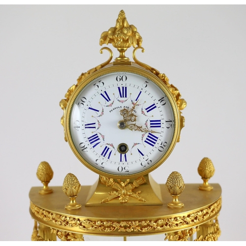 287 - An early 20th century French ormolu 400 day mantel clock, in architectural case with floral swagged ... 