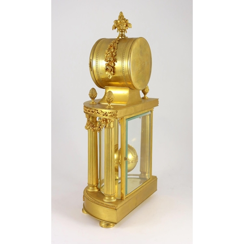 287 - An early 20th century French ormolu 400 day mantel clock, in architectural case with floral swagged ... 