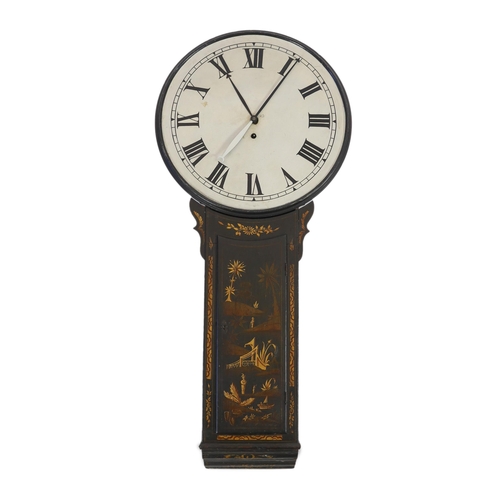 289 - with later painted Roman dial and gilt black case decorated with a chinoiserie landscape, single fus... 