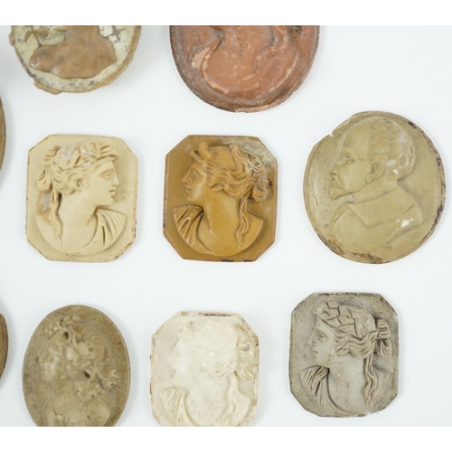 29 - An antique hardstone cameo of Hermes and nine Italian lava cameos largest 2.75 x 2.25cm.