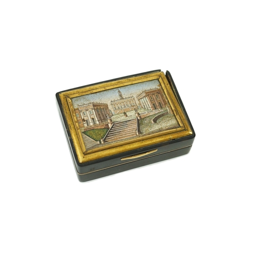 30 - A 19th century French micro mosaic topped gold mounted tortoiseshell snuff box, of rectangular form,... 